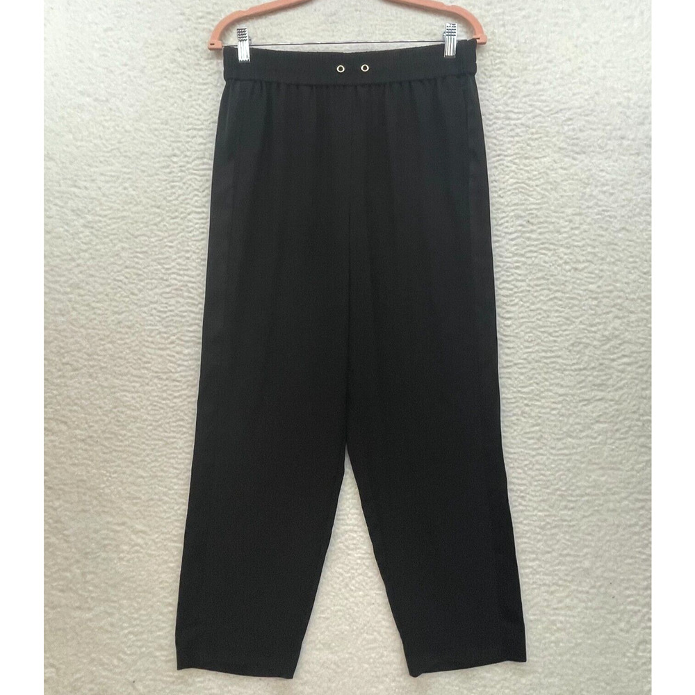 St John Pants Womens Medium Black Wide Leg Pull On Elastic Knit Casual Ladies
